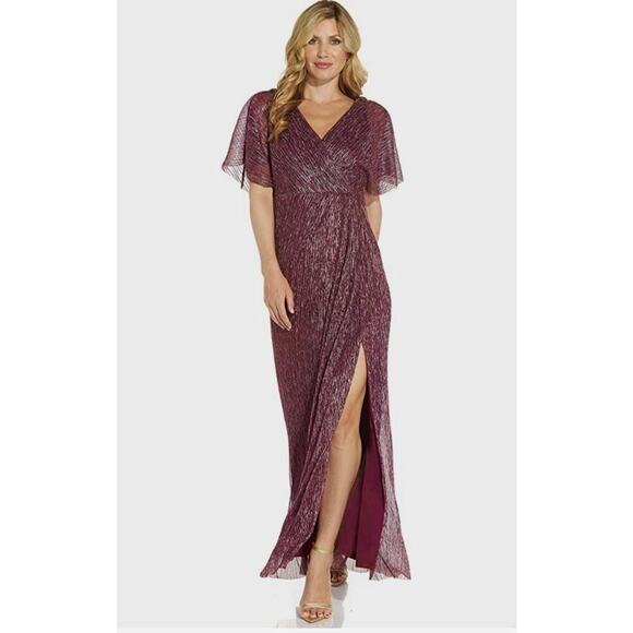 Adrianna Papell Dresses & Skirts - B27 Adrianna Papell Metallic Blouson Long Maxi Gown Womens 10 Burgundy Hoco